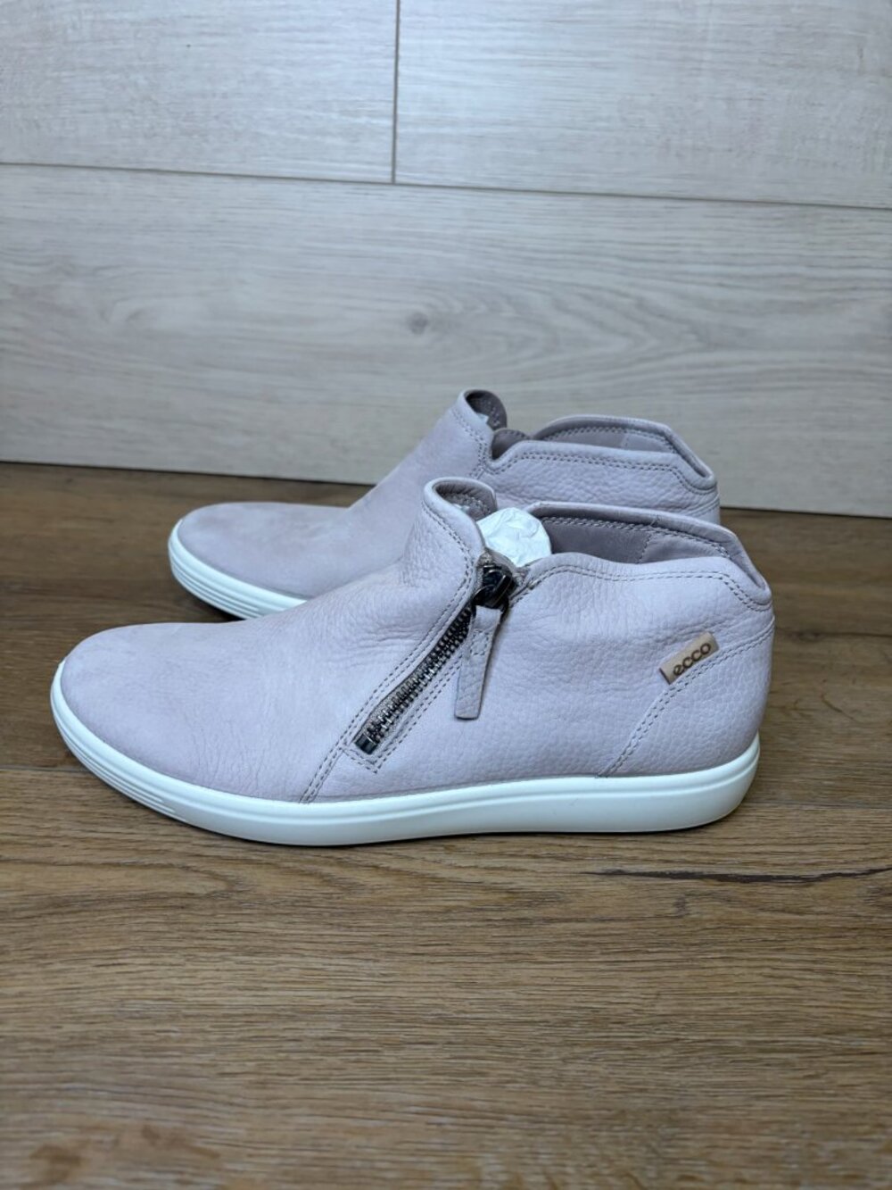 ECCO Womens Soft 7 Low Bootie Side Zip Gray Leather‎ Sneaker Shoes Size 7-7.5